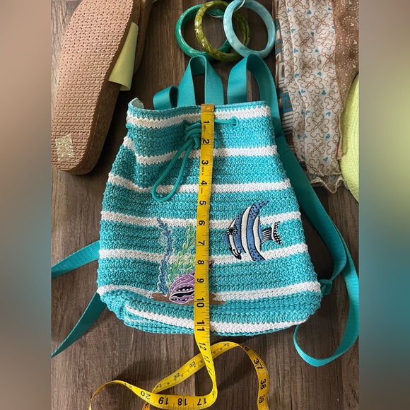 Vera Bradley Antilles Aquatic Straw Drawstring Small Backpack Bundle - Picture 13 of 16